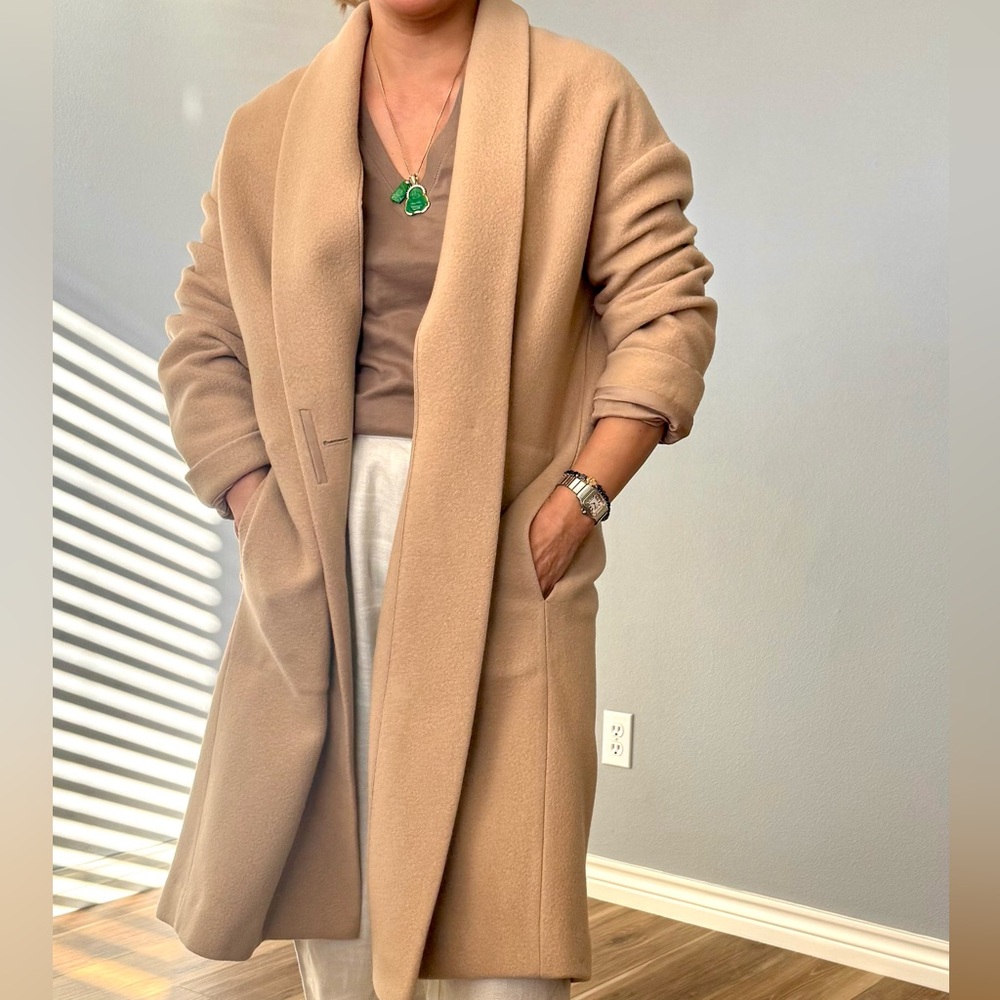 Vince Collarless Coat in Limestone Wool Blend Coat - Picture 15 of 16